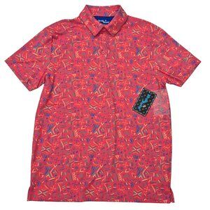 Birdie Bound Polo Shirt Mens S Red Multicolor Geometric Golf Stretch Easy Care